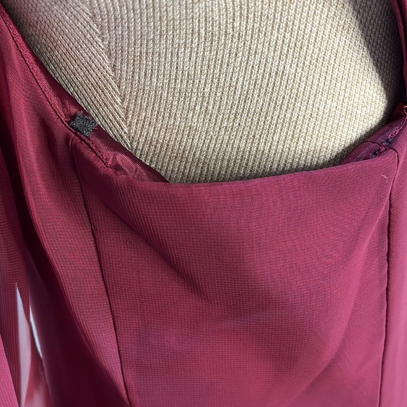 Michaelangelo Burgundy Dress Chiffon Wide Strap Dramatic Shoulder Trains Size 10 - Picture 6 of 14